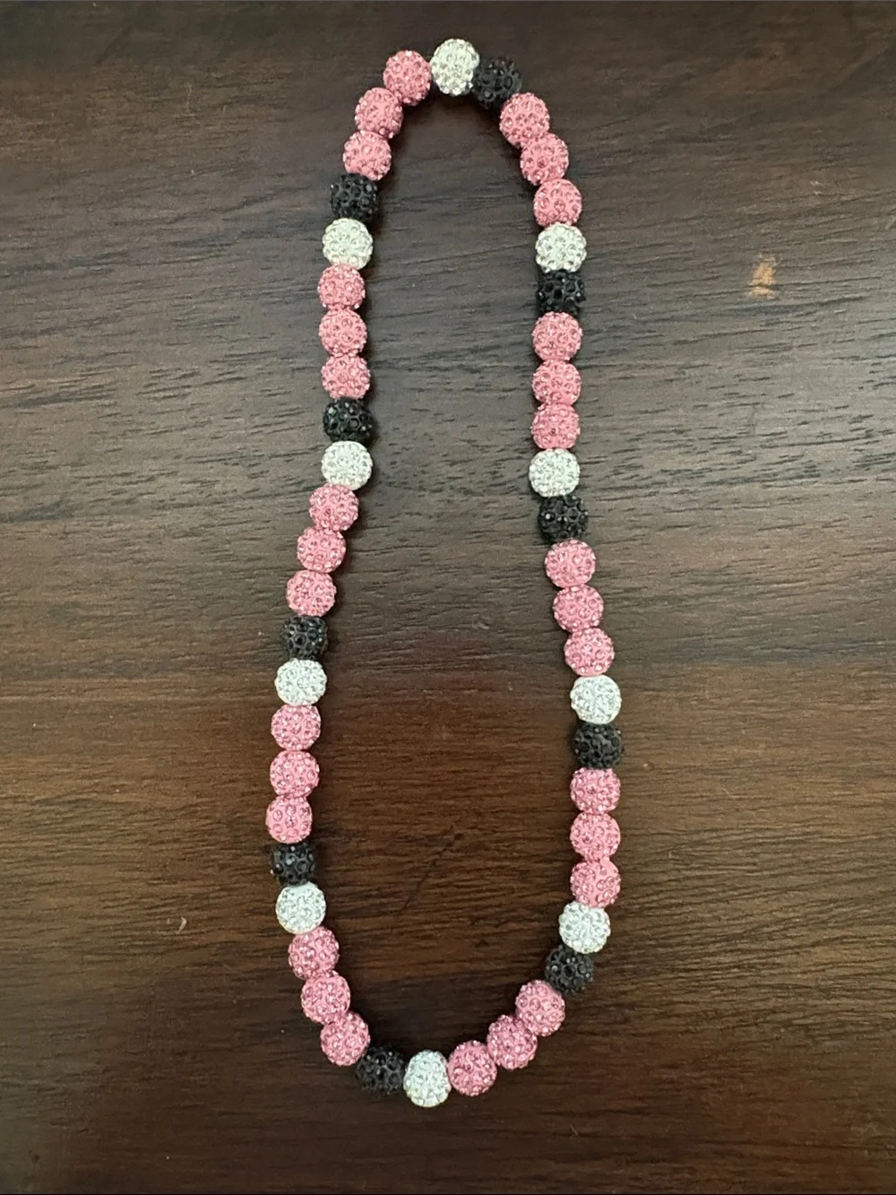 Sparkling Pink, Black & White Beaded Necklace